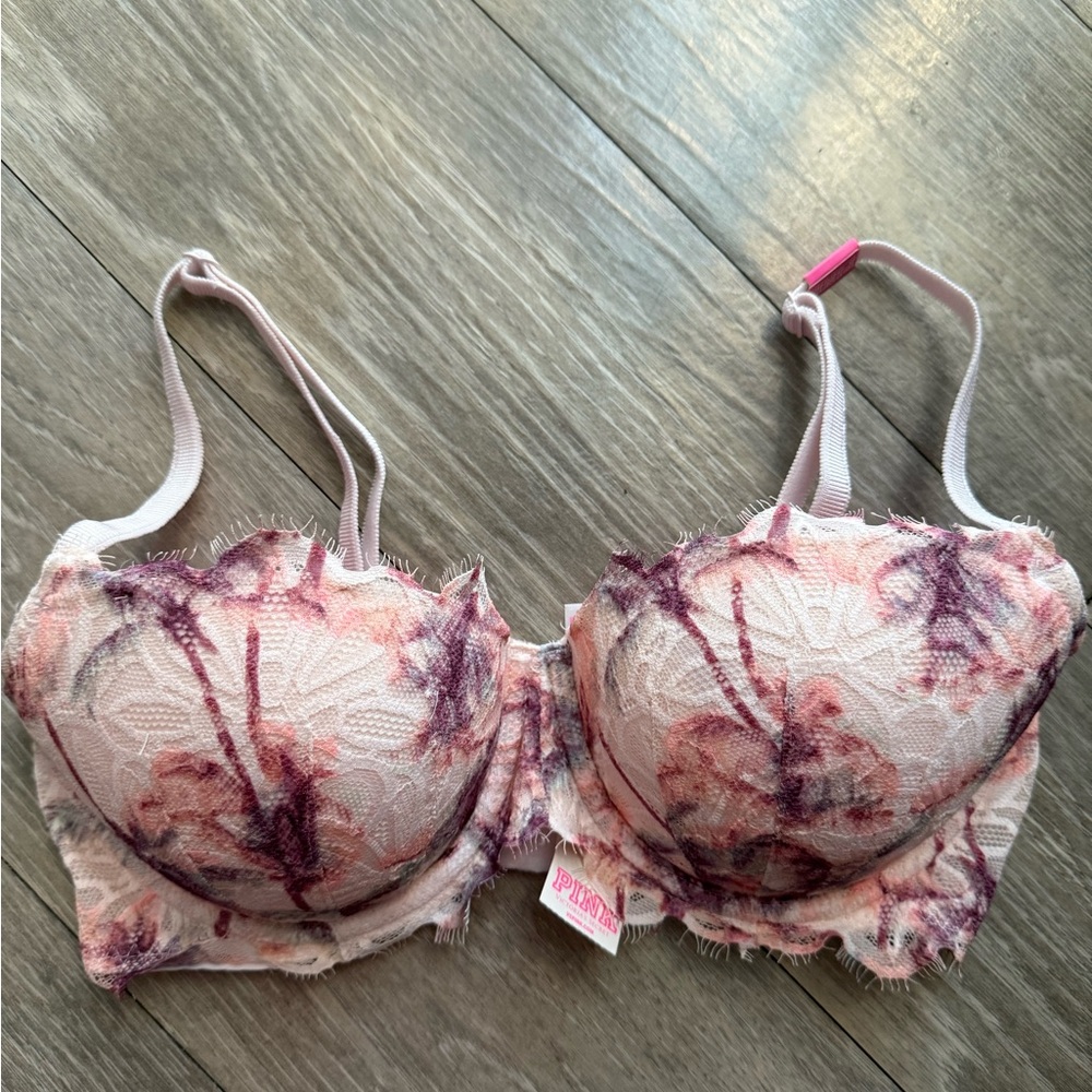 PINK Victoria's Secret Floral Lace Bra - Pink and Purple